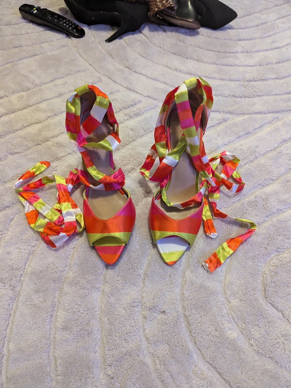 Shoedazzle "Ambelin" Multicolor Striped Ankle Pumps